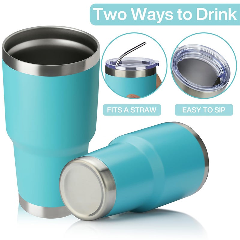 MEWAY 30oz Insulated Tumbler With Lids and Straws,Stainless Steel Double Vacuum Coffee Tumbler Cup, Brush, Durable Powder Coated Coffee Cup for Cold & Hot Drinks, Office, Travel(Light Blue,4 PACK) - Image 3